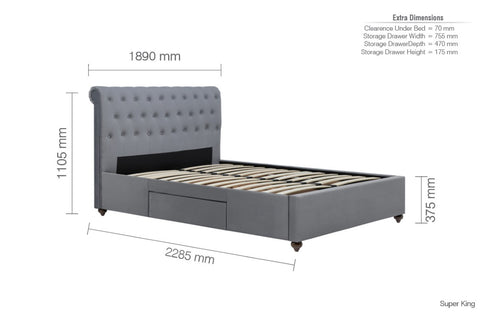 Marlow Fabric Bed Grey Velvet